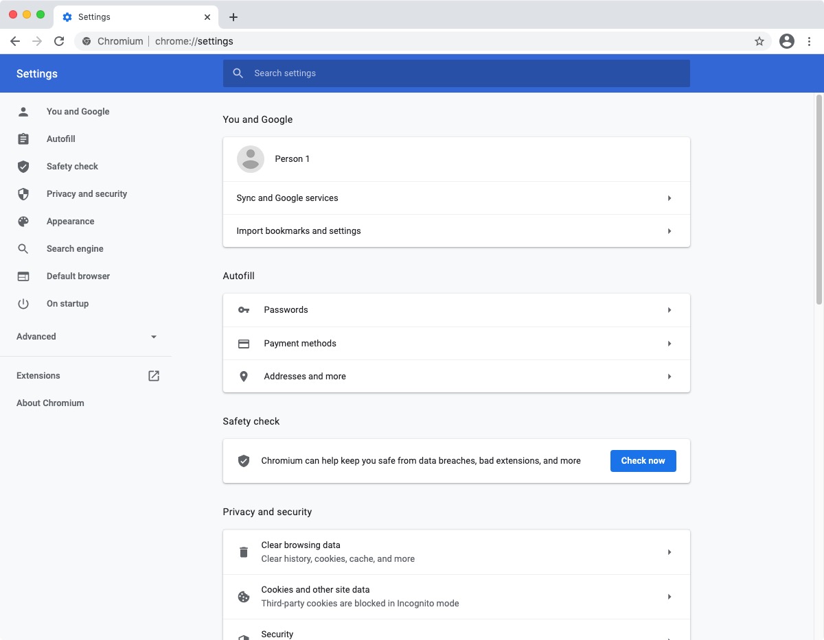 Chromium 89.0 : Settings