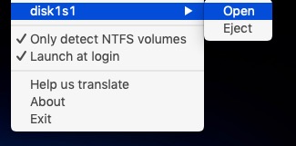 Hasleo NTFS for Mac 3.8 : Menu - Open Drive