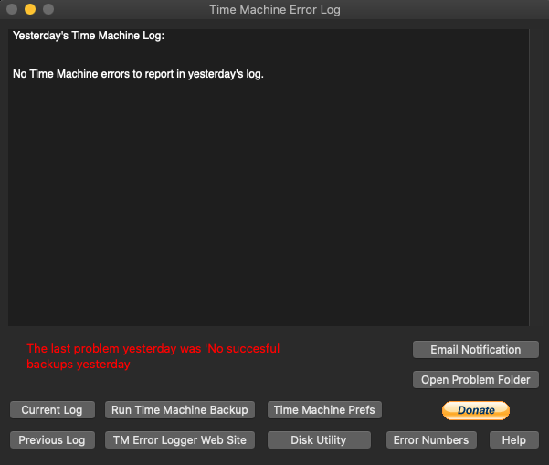 TM Error Logger 7.2 : Previous log tab