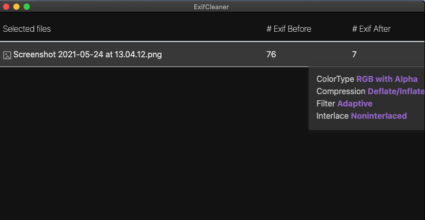 ExifCleaner 3.6 : Exif info window