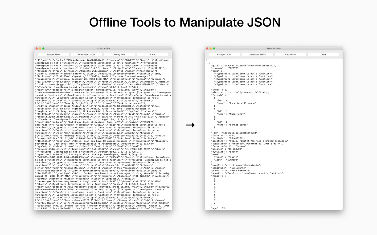 JSON Utilities 1.1 : Main Window