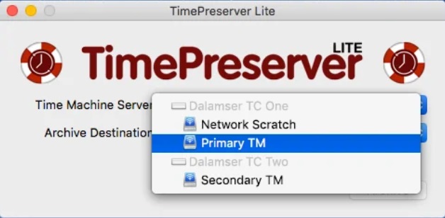 TimePreserver Lite 2.0 : Choosing Time Machine Server