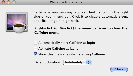 Caffeine : Welcome screen