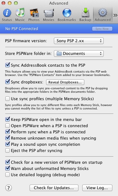 PSPWare : Advanced settings