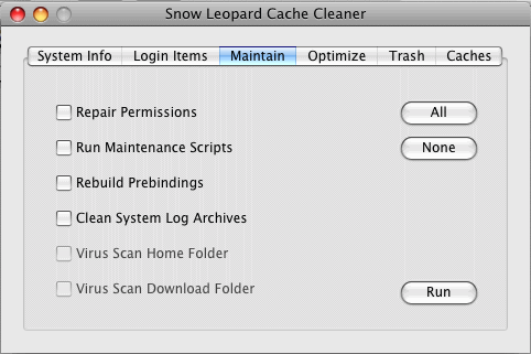 Snow Leopard Cache Cleaner : Maintain Window