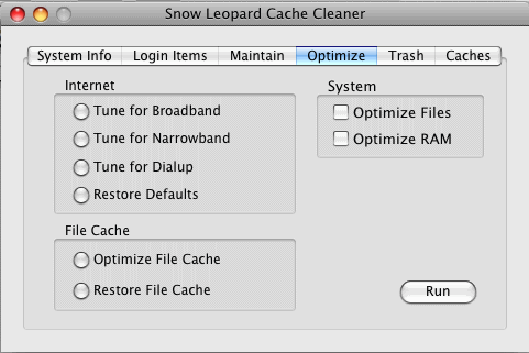 Snow Leopard Cache Cleaner : Optimize Window