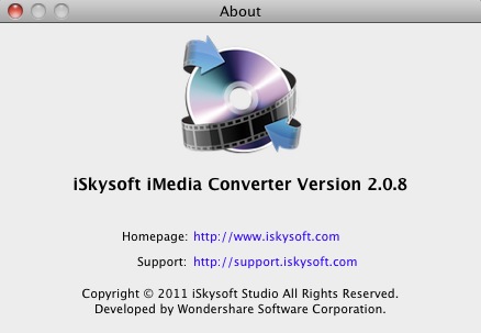 iSkysoft iMedia Converter 2.0 : About window