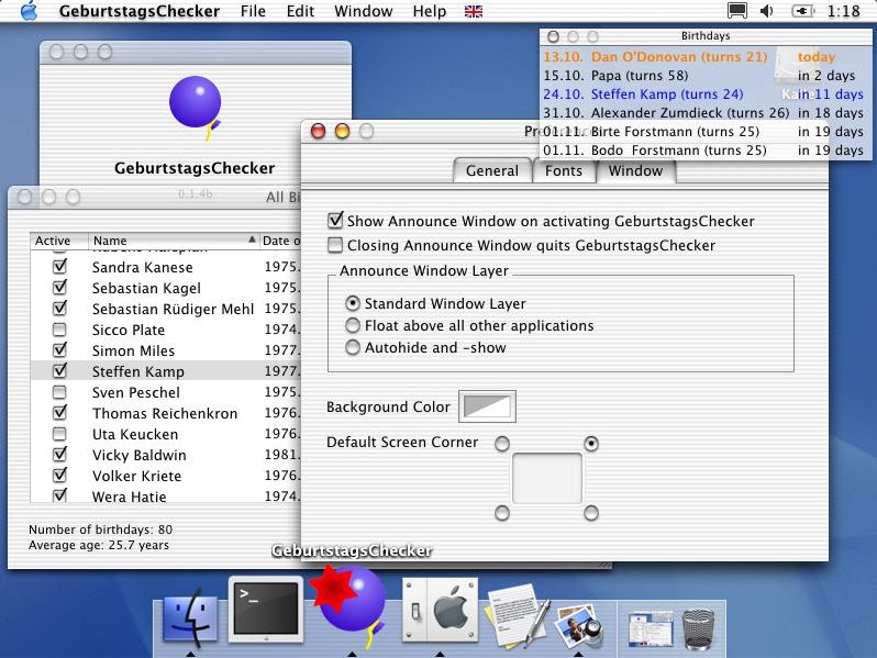 GeburtstagsChecker 1.7 : Program windows