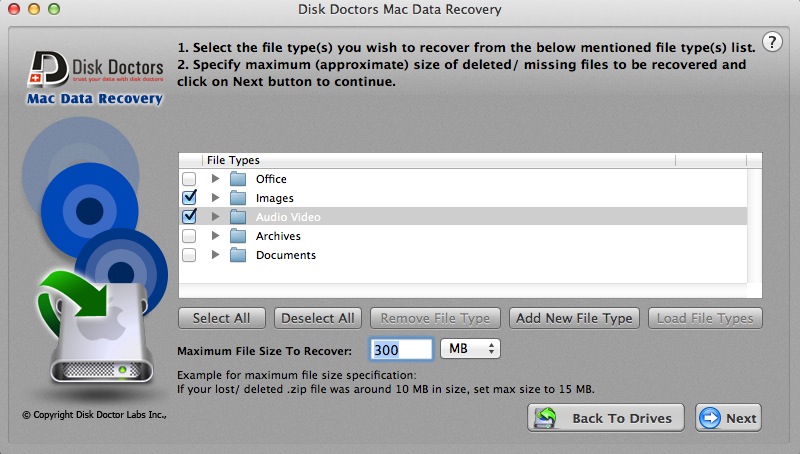 Disk Doctors Mac Data Recovery 1.0 : Filtering
