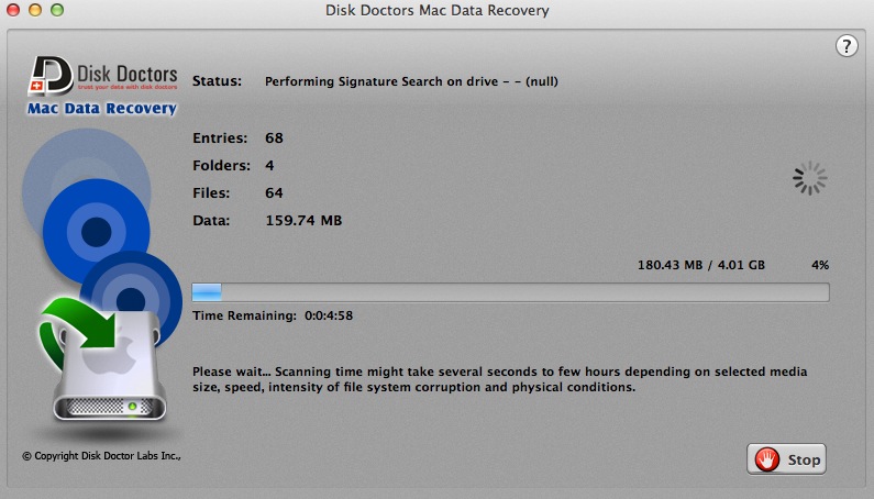 Disk Doctors Mac Data Recovery 1.0 : Scanning
