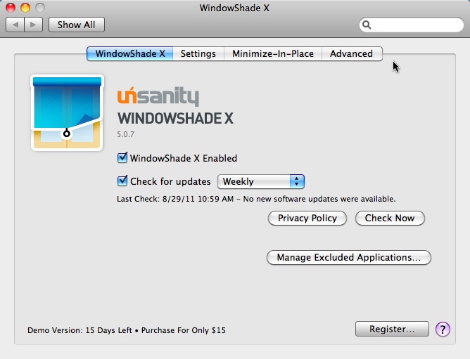 WindowShade X Installer 5.0 : Main Window