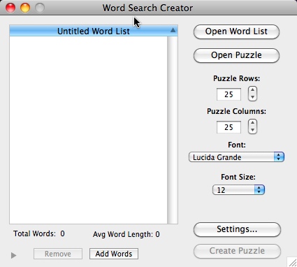 Word Search Creator X 2.5 : Main windows