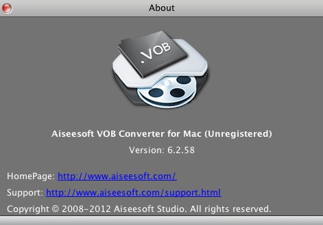 Aiseesoft VOB Converter for Mac 6.2 : About window