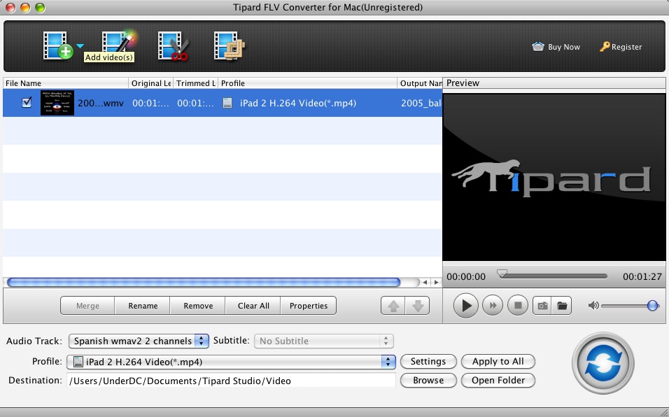 Tipard FLV Converter for Mac 3.6 : Main window