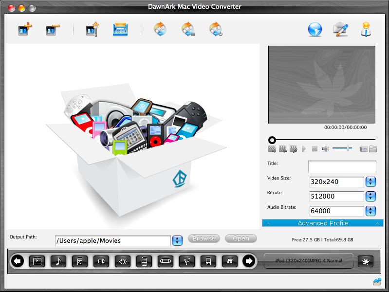 DawnArk Mac Video Converter 1.0 : Main Window