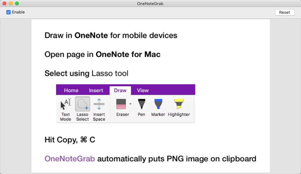 OneNoteGrab 1.0 : Main Window