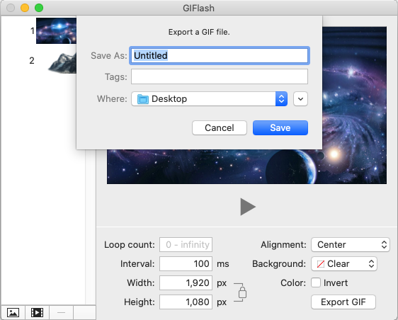 GIFlash 2.3 : Export Window