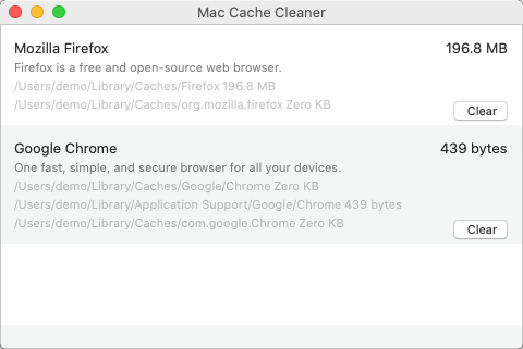 Mac Cache Cleaner 1.2 : Main Window