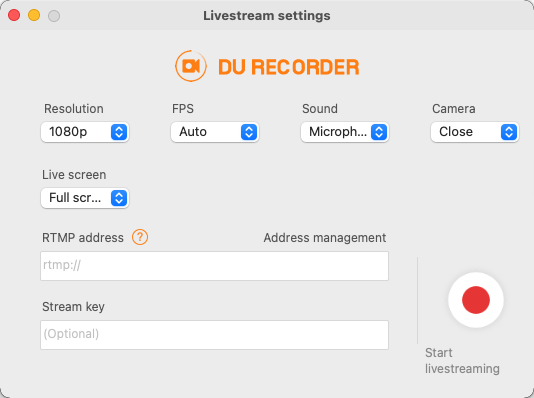 DURecorder 1.0 : Livestream Settings