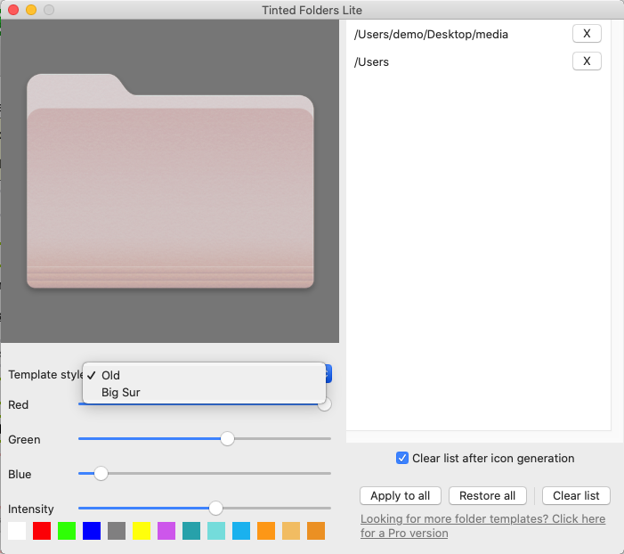 Tinted Folders Lite 1.1 : Template Options