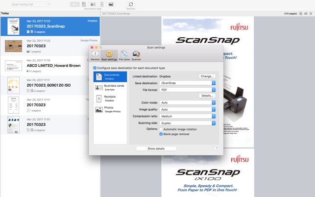 ScanSnap Cloud for iX Series 1.2 : Main Window