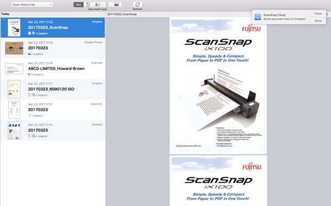 ScanSnap Cloud for iX Series 1.2 : Main Window