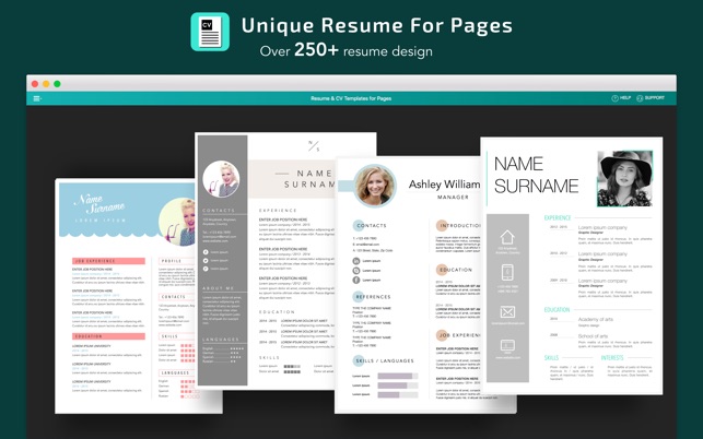 Resume, CV Templates for Pages 4.0 : Main Window
