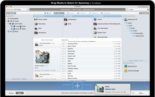 TuneSpan for iTunes 1.4 : Main Window