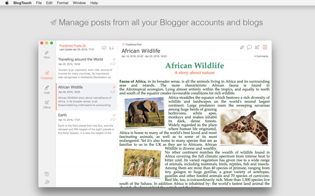 BlogTouch for Blogger 4.1 : Main Window