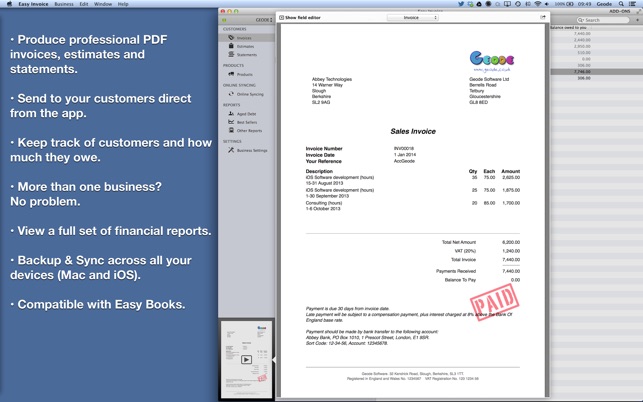 Easy Invoice (PDF generator) 4.3 : Main Window