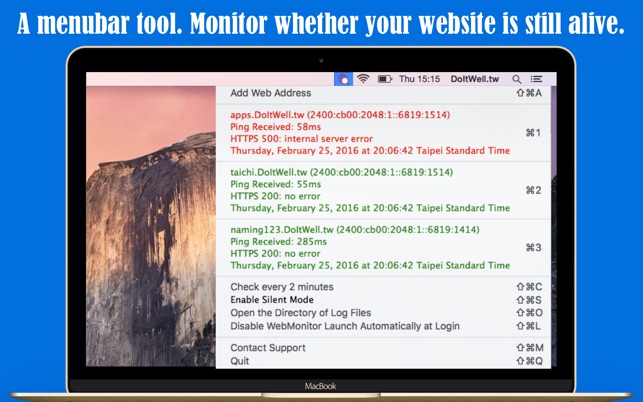 Simple WebMonitor 1.4 : Main Window