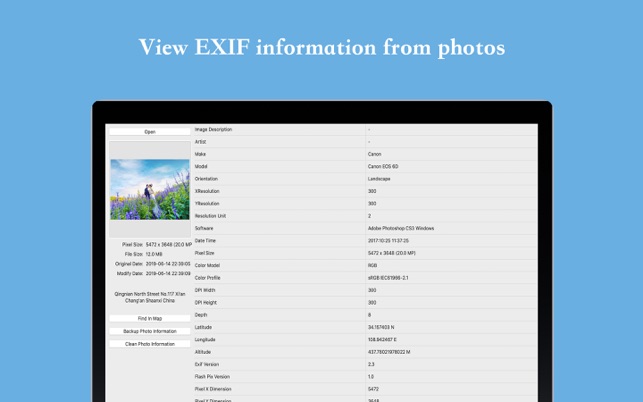 Photo Information Viewer -EXIF 20.1 : Main Window