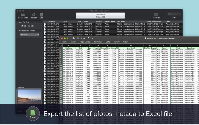 Photos Metadata Export 1.2 : Main Window