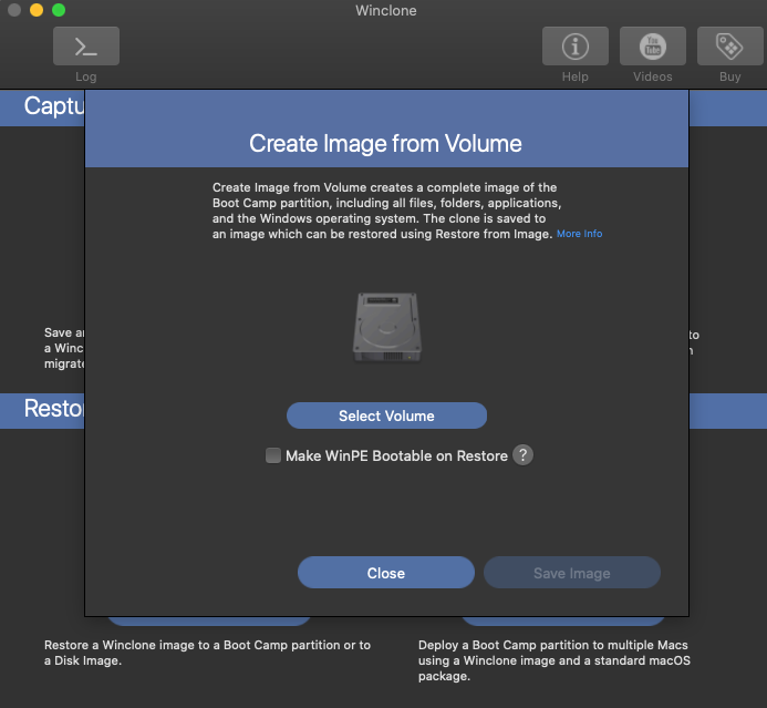 Winclone 9.0 : Create image screen