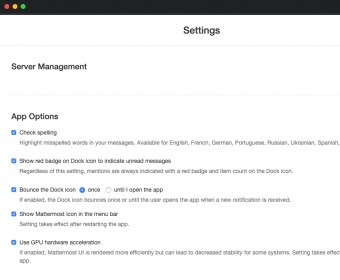 Settings screen