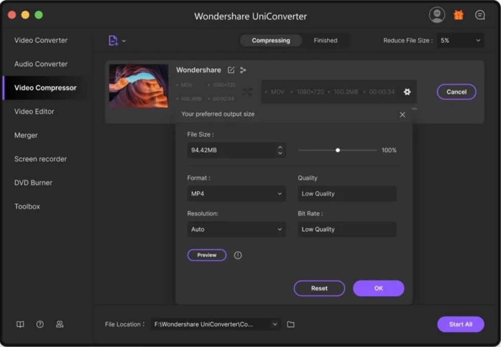 Wondershare UniConverter 12.0 : Video Compressor