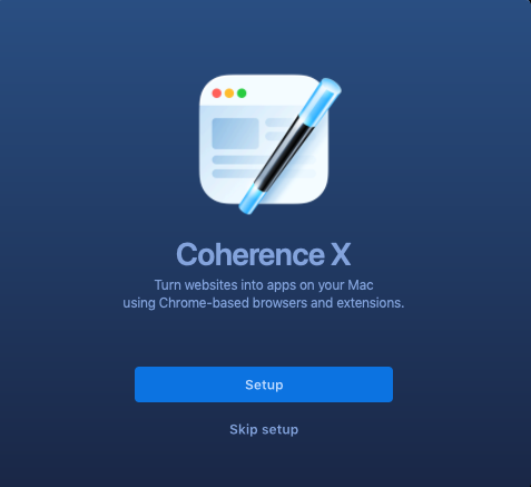 Coherence X 3.3 : Setup screen