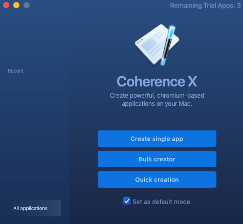 Coherence X 3.3 : Main interface