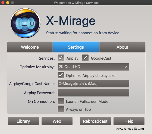 X-Mirage 3.0 : Settings tab