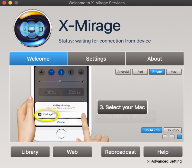 X-Mirage 3.0 : Welcome screen