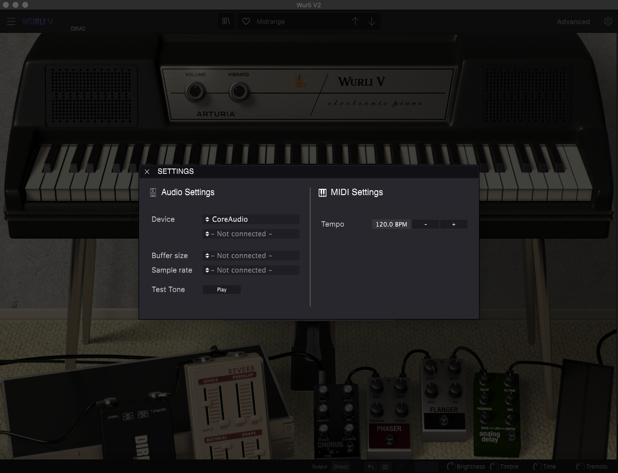 Wurli V2 2.7 : Audio settings screen
