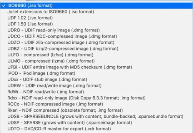 Smart Disk Image Converter 2.0 : Target Formats Menu