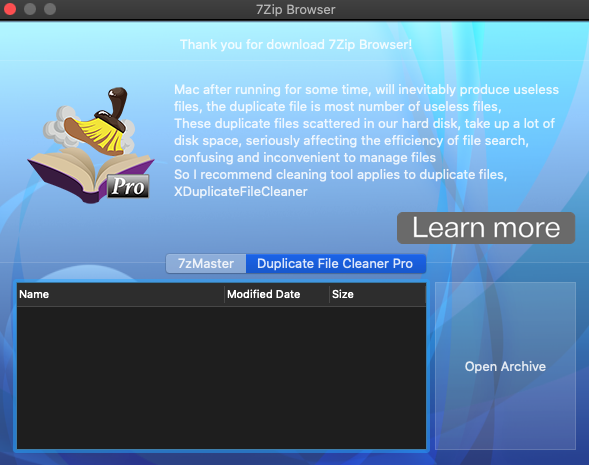 7Zip Browser 2.5 : File cleaner tab