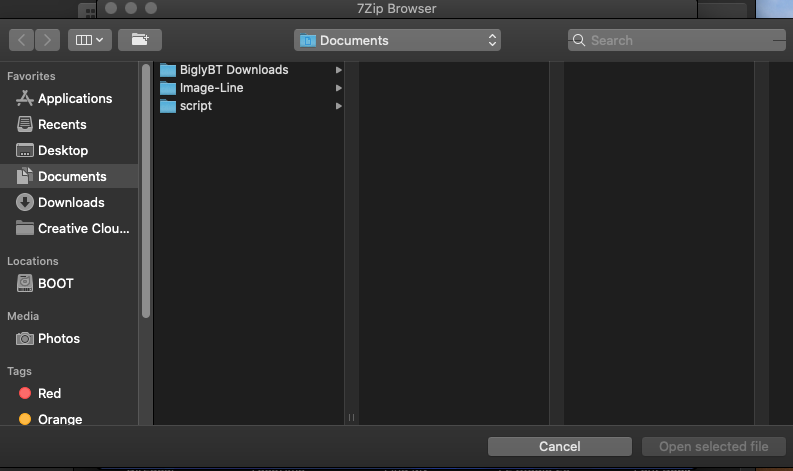 7Zip Browser 2.5 : Open archive screen