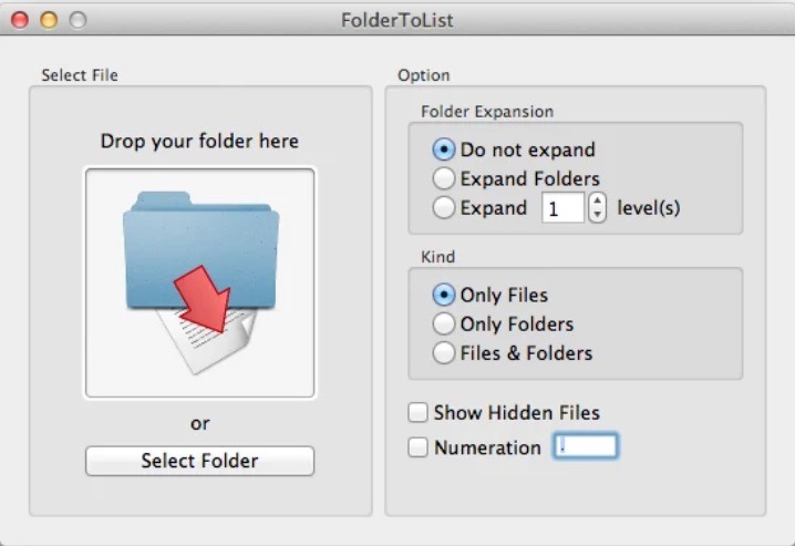 FolderToList 1.7 : Main Screen