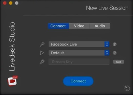 Livedesk Studio 6.2 : New Live Session - Connect Tab