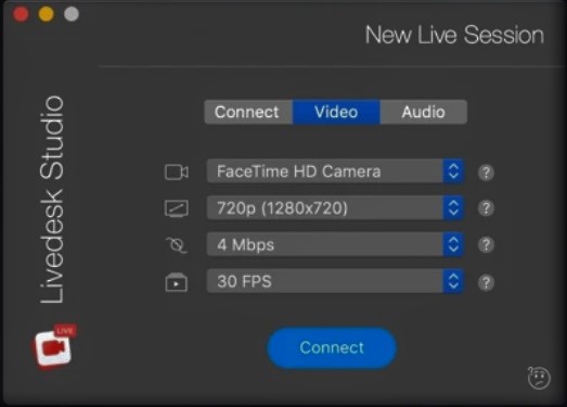 Livedesk Studio 6.2 : New Live Session - Video Tab