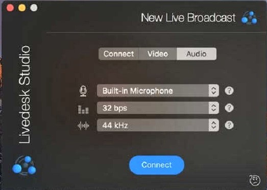 Livedesk Studio 6.2 : New Live Session - Audio Tab