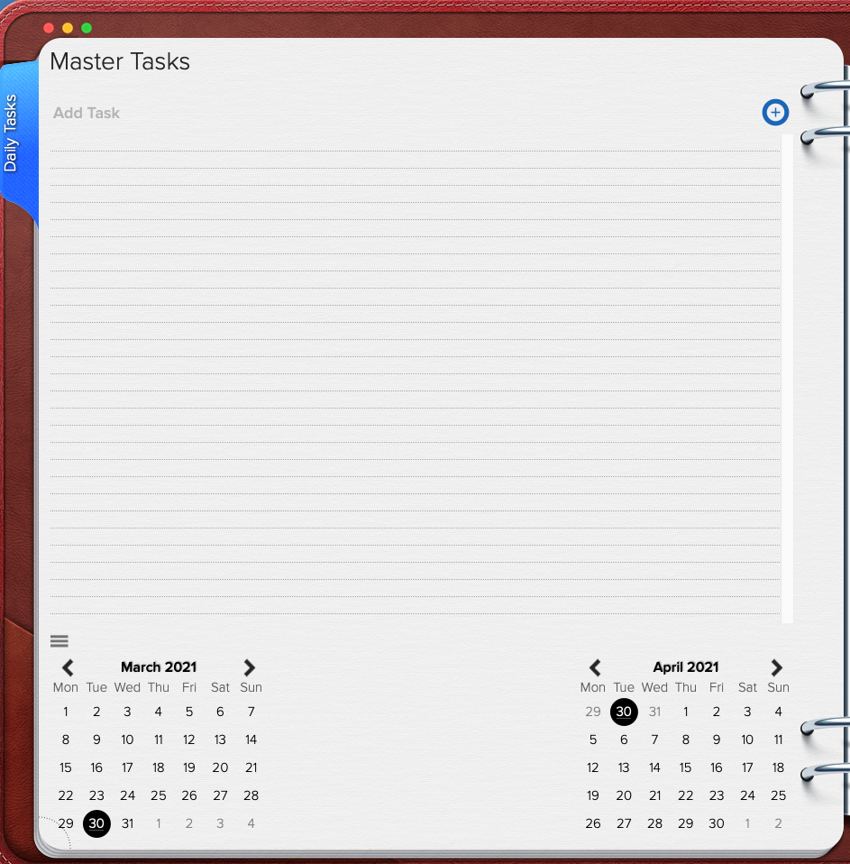 Opus One 2.0 : Daily tasks screen