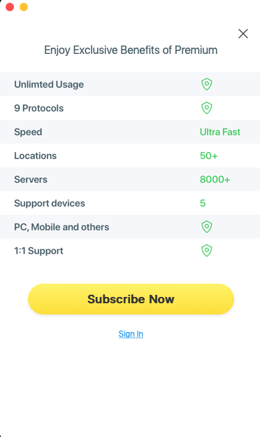 X-VPN 1.0 : Price plan screen